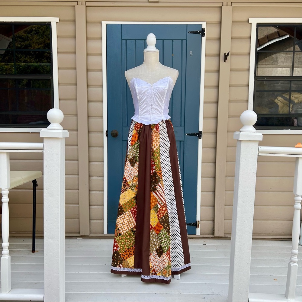 Carefree Fashion Patchwork Maxi Skirt in Brown and Autumn Prints Women’s Size XS